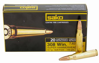 Sako Super Hammerhead Rifle Ammunition PC29235A, 308 Winchester, Soft Point Boat Tail Bonded Core, 150 GR, 20 …
