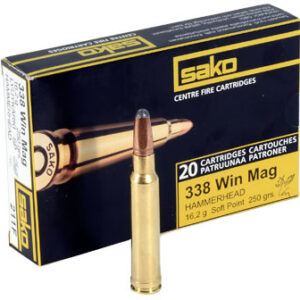 Sako Hammerhead Rifle Ammunition PC37011F, 338 Winchester Mag, Soft Point Bonded Core, 250 GR, 20 Rd/bx