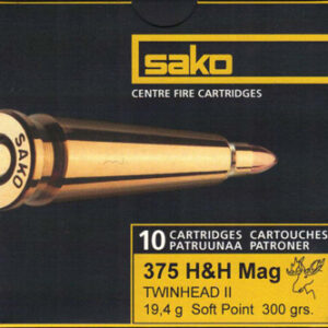 Sako Twinhead II Rifle Ammunition PC39480D, 375 H&H Mag, Swift A-Frame, 300 GR, 10 Rd/bx