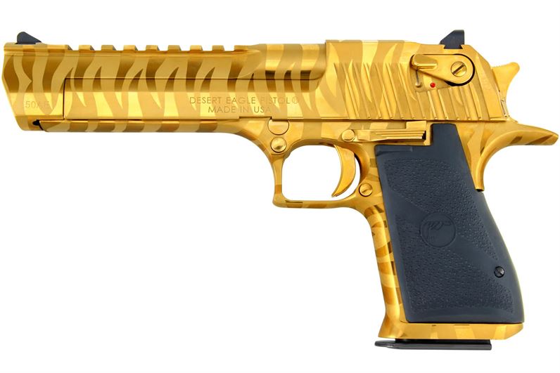 Magnum Research Desert Eagle .50 A.E. Mark XIX Titanium Gold with Tiger Stripes