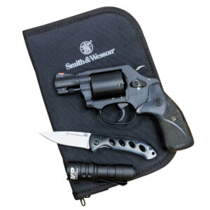 Smith & Wesson Model 360 357 Magnum Revolver EDC Kit with Silver/Black Wood Grips